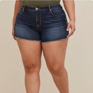 Dark Wash High Rise A-Line Shortie Short